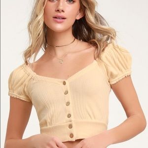 Free People Creamy Beige Button-Front Crop Top